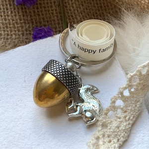 Acorn Locket Keyring: Squirrel Charm, Personalized Message