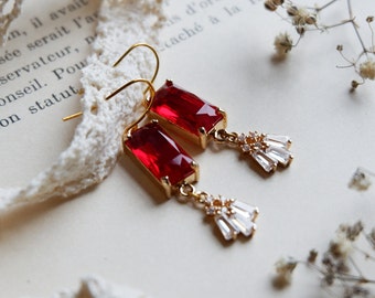 Ruby Vintage Earrings, Art Deco Earrings; Dangle Earrings; Gift for Her; Christmas Gift