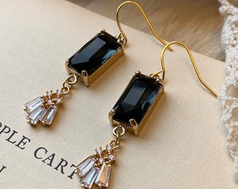 Black Vintage Earrings, Art Deco Jewelry, Black Earrings, vintage style earrings, handmade