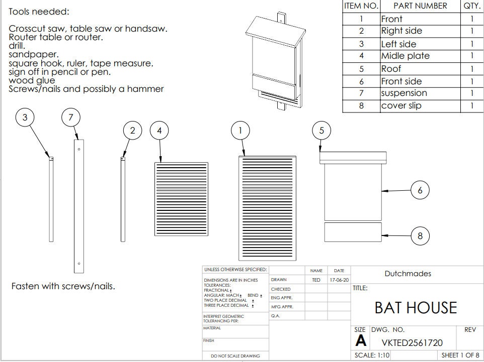 Construction drawing for bat box | blueprint