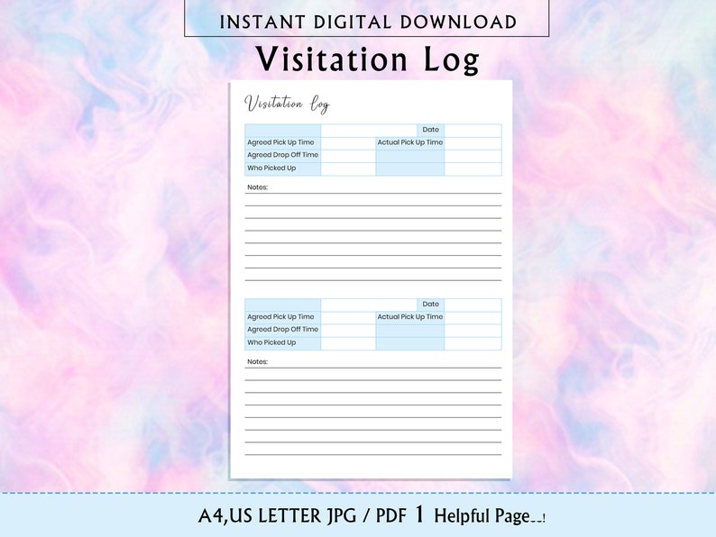 Printable Visitation Log Visits Tracker Visitation Notes Etsy