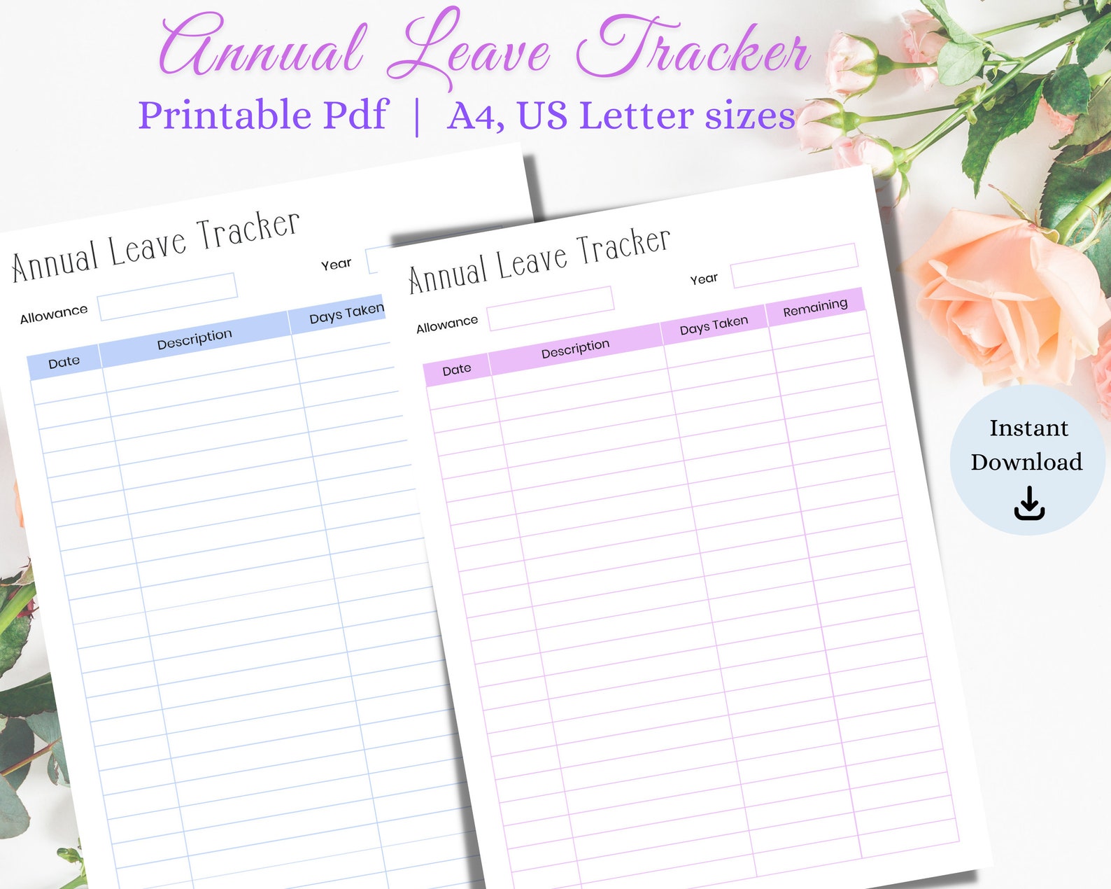 Printable Annual Leave Tracker Annual Leave Sheet Work - Etsy