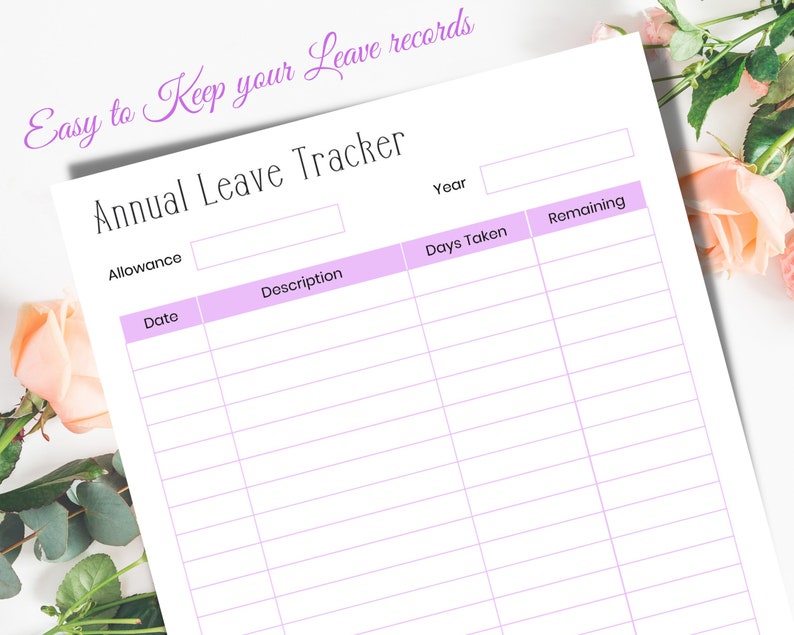 Printable Annual Leave Tracker Annual Leave Sheet Work Etsy