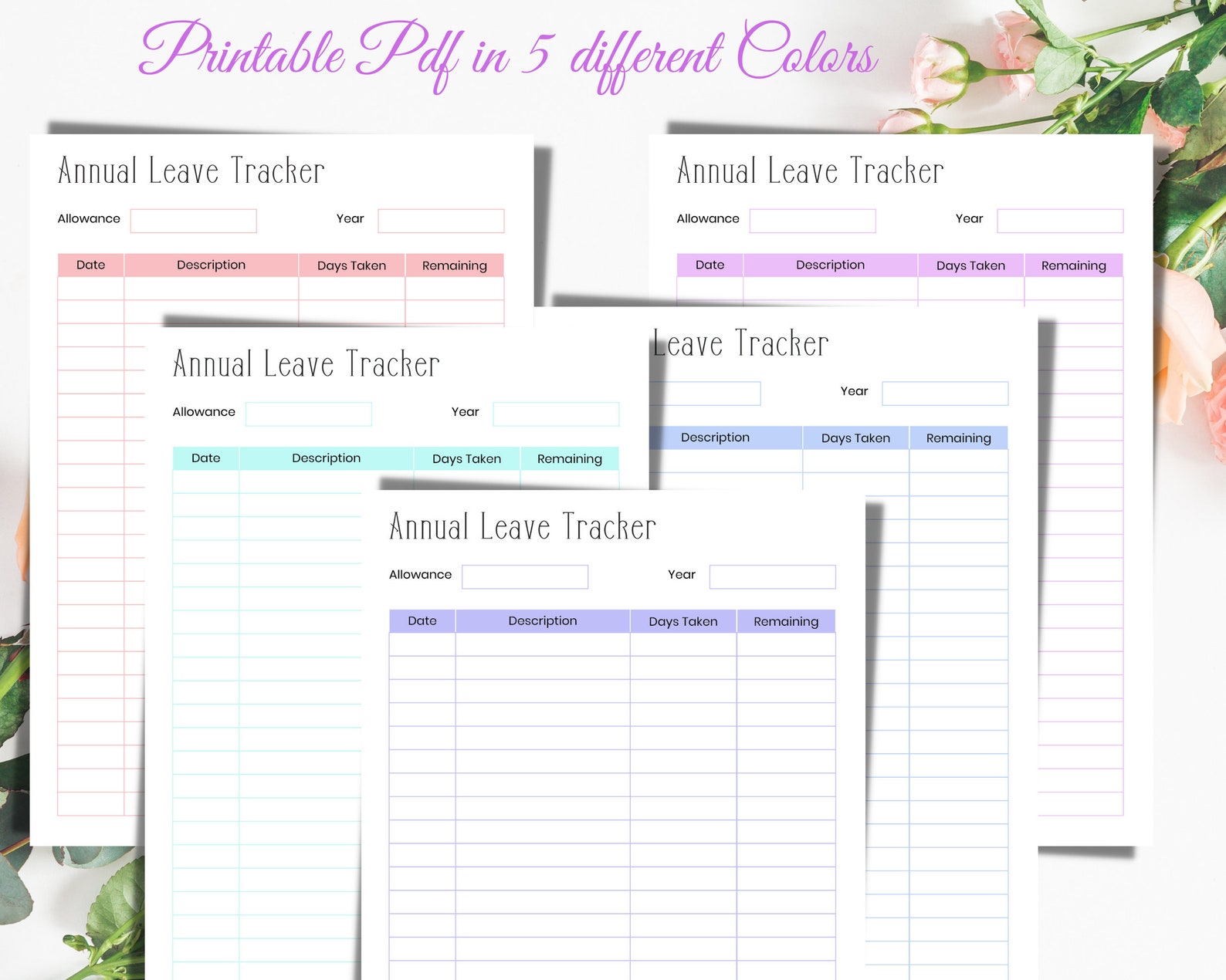 Printable Annual Leave Tracker Annual Leave Sheet Work Etsy