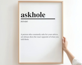 Définition Askhole Imprimer | Cadeau de bâillon sarcastique drôle (téléchargement numérique)