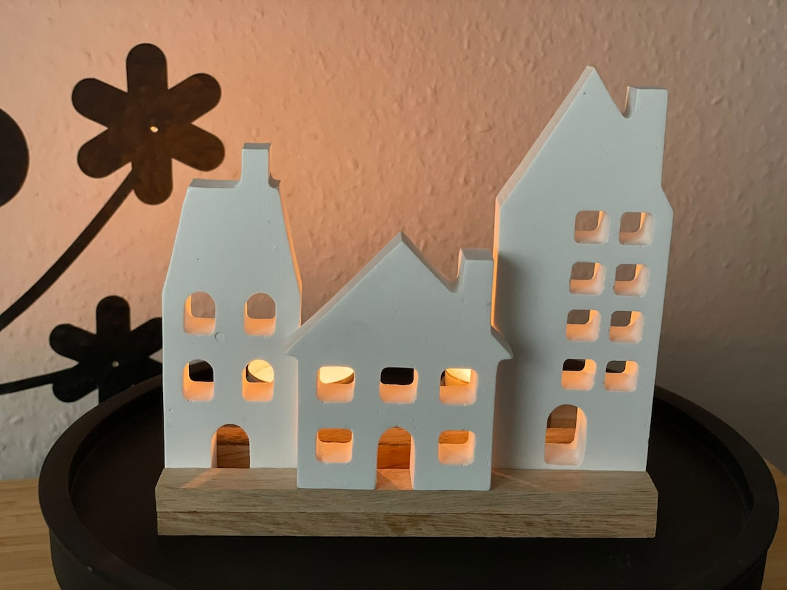 Dekohäuser Set / Lichterhäuser / Raysin / Weiß / Holz / Skandi Etsy