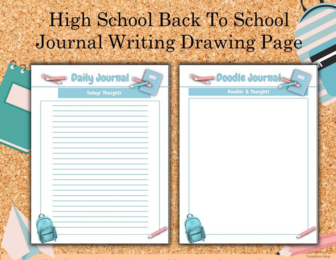 High School Lined Unlined Journal Notepaper, Doodle Page, Daily Journal ...