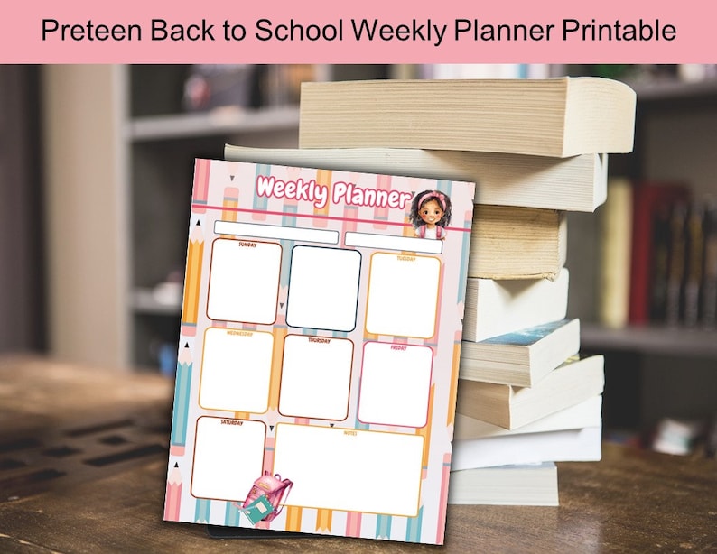Preteen Back to School Weekly Planner Page, Cute Day Plan, Undated Pink ...