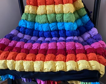 Rainbow Puff Quilt - Throw Blanket - black minky border