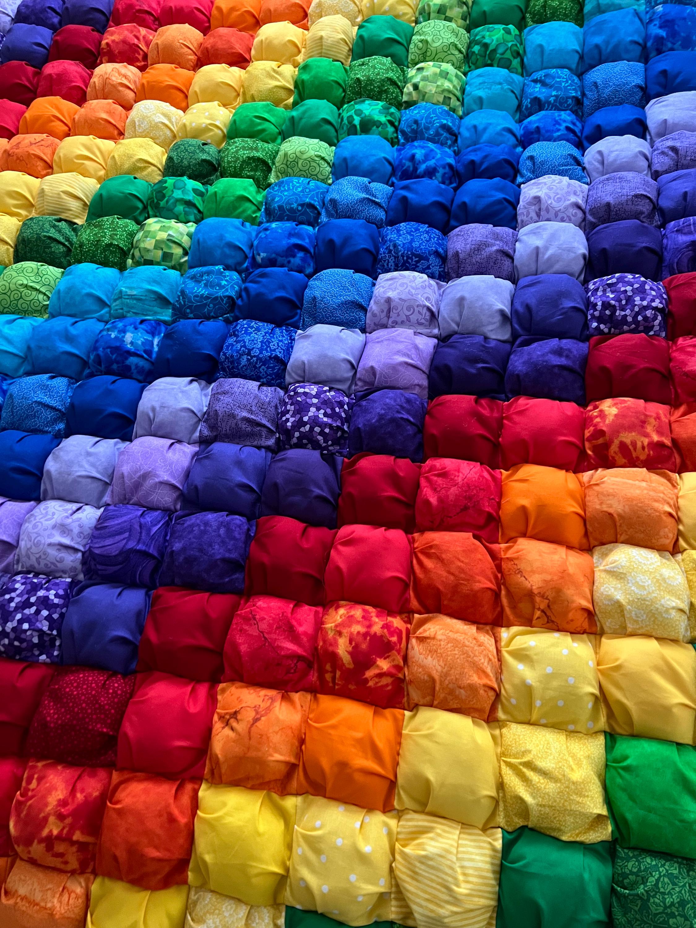 Rainbow Variegated Puff Quilt - Twin Blanket