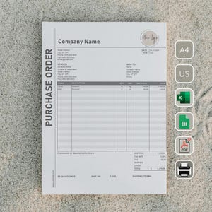 Purchase Order Form Template, Google sheets, Microsoft Excel, Convertible PDF, Order Form, Printable, Great Template for Small Business