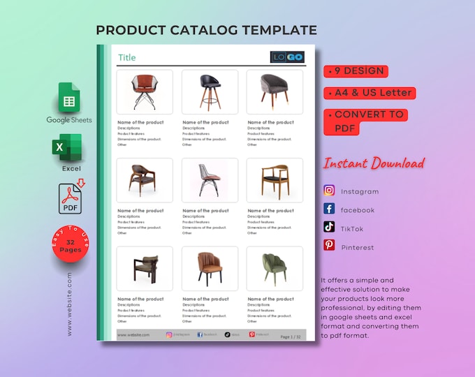 Product Catalog Template, Excel and Google Sheets Format, 2 Design ...