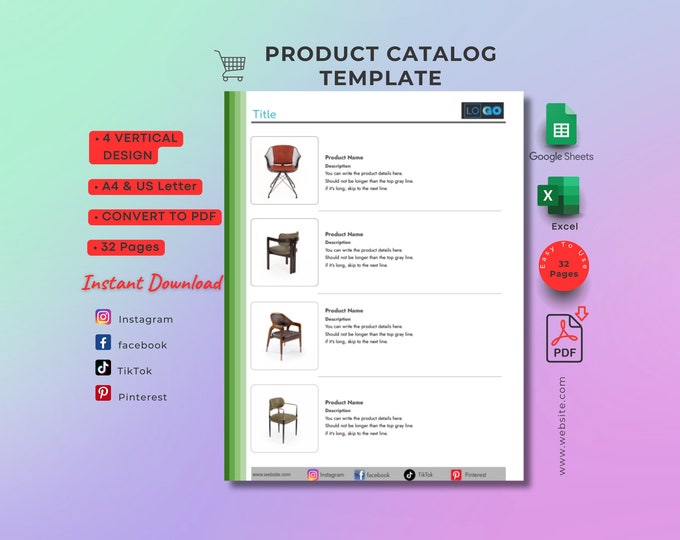 Product Catalog Template, Excel and Google Sheets Format, 2 Design
