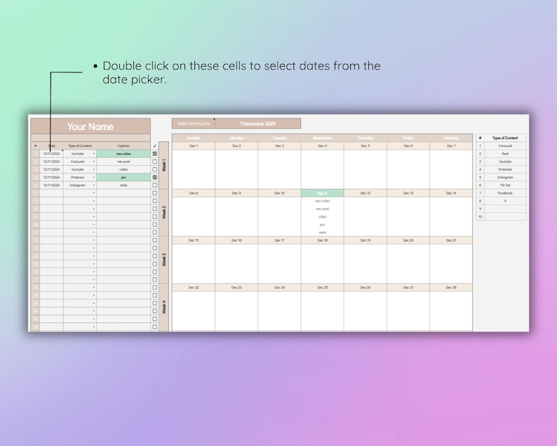 Column Calendar Interactive Content Calendar & Task List Template | Google Sheets ...