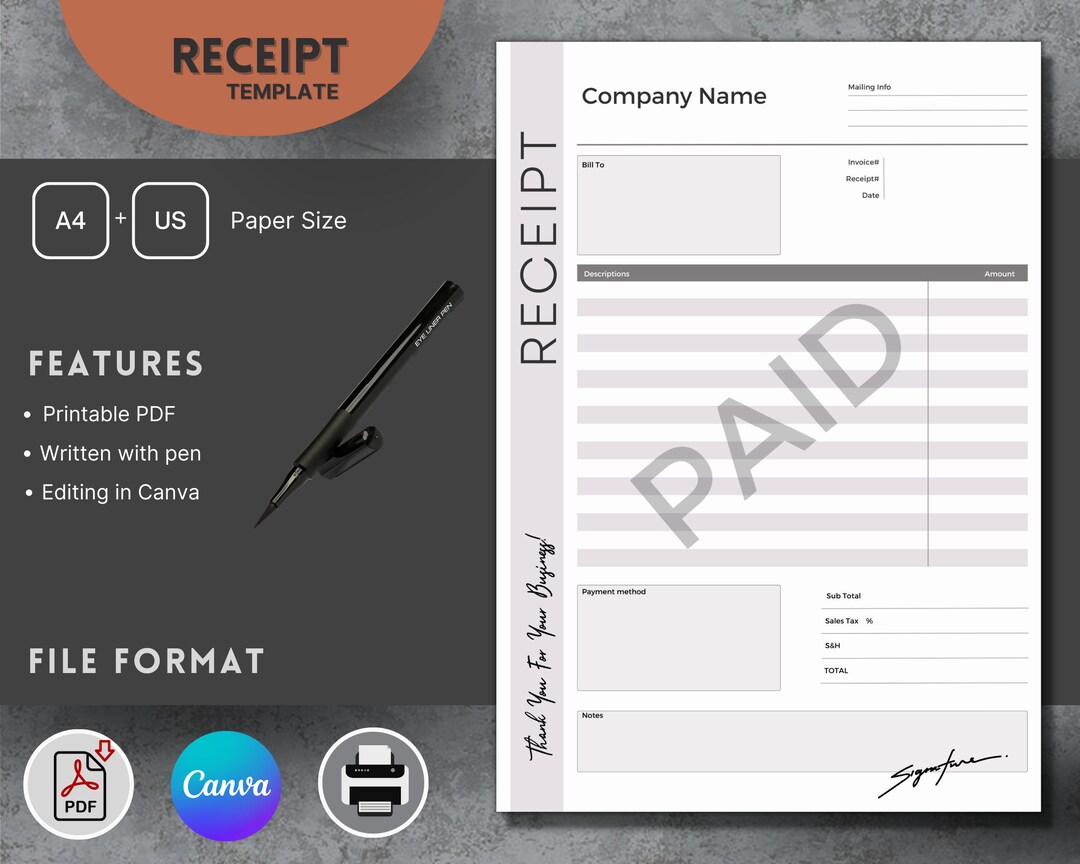 PDF Receipt Template in Printable, Ready Pdf Format, Editable in Canva ...