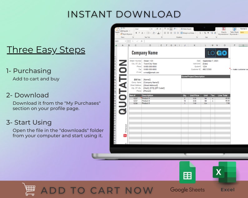 Price List Template, Google Sheets, Microsoft Excel, PDF Convertible