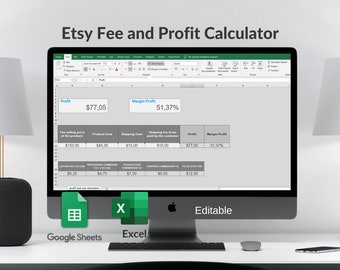 Etsy Gebühren und Profit Tabelle: Excel & Google Sheets Vorlage