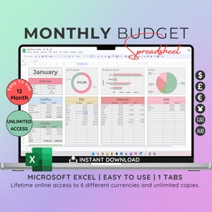 Excel Monthly Budget Template: Finance Tracker (Digital Download)