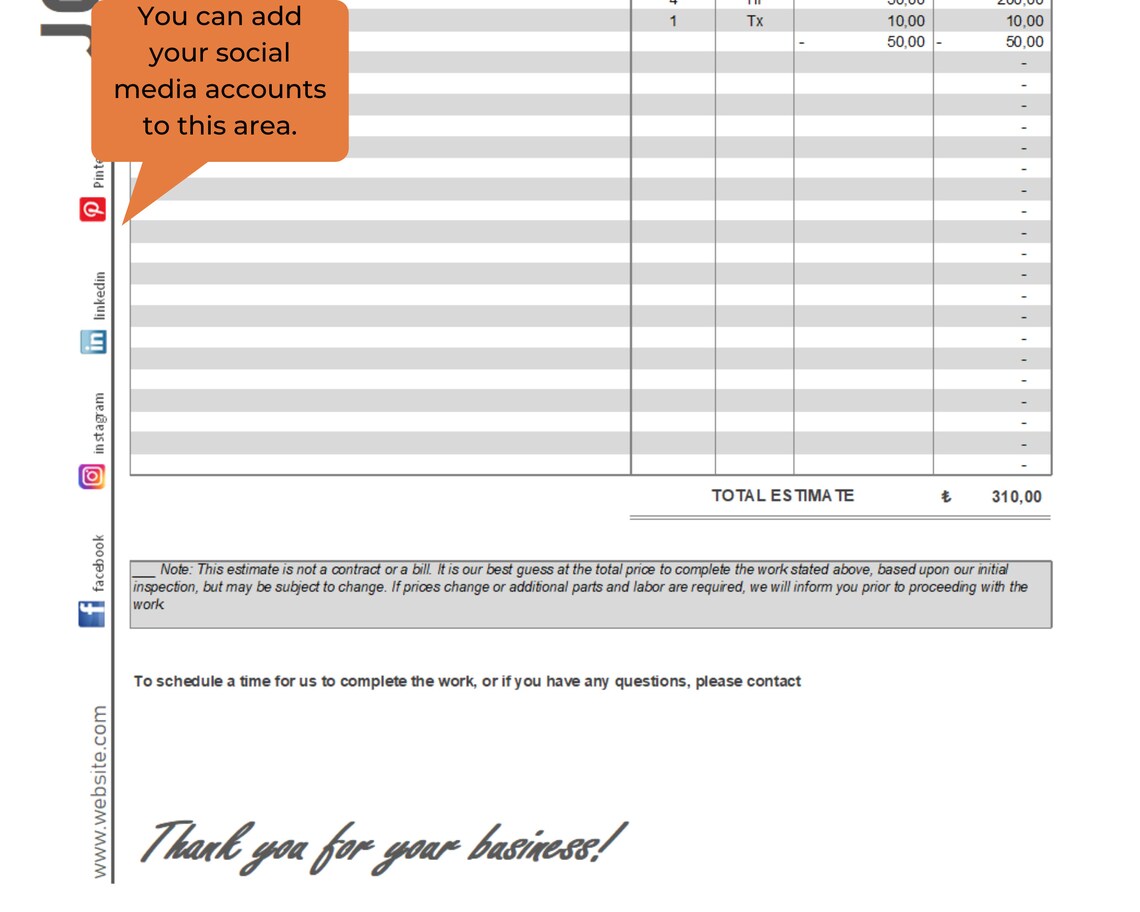 Job Estimate Template Google Sheets Microsoft Excel PDF Etsy