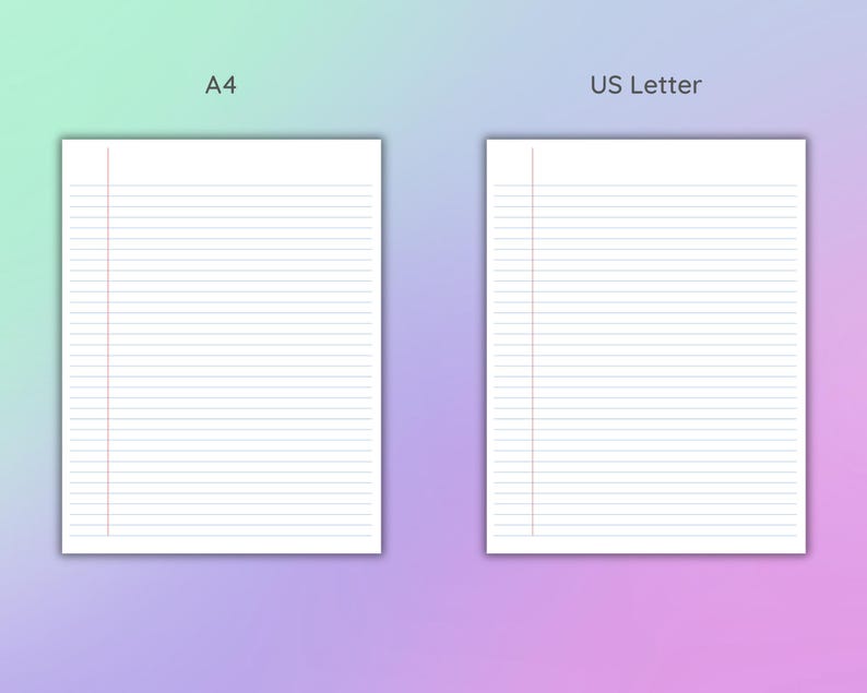 Printable Lined Paper, Wide Ruled, A4, US Letter, PDF, Microsoft Word