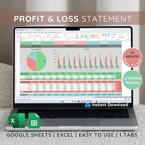 Profit and Loss Statement Template, Annual Profit & Loss Statement, Excel and Google spreadsheets, Profit margin calculator, Profit Tracker