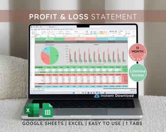 Profit and Loss Statement Template: Excel & Google Sheets (Digital Download)
