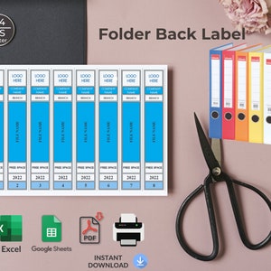 フォルダーの裏ラベル Excel と Google、印刷して切り取って、乱雑さを取り除き、請求書とオフィスファイルを整理し、オフィスファイルバインダーラベル