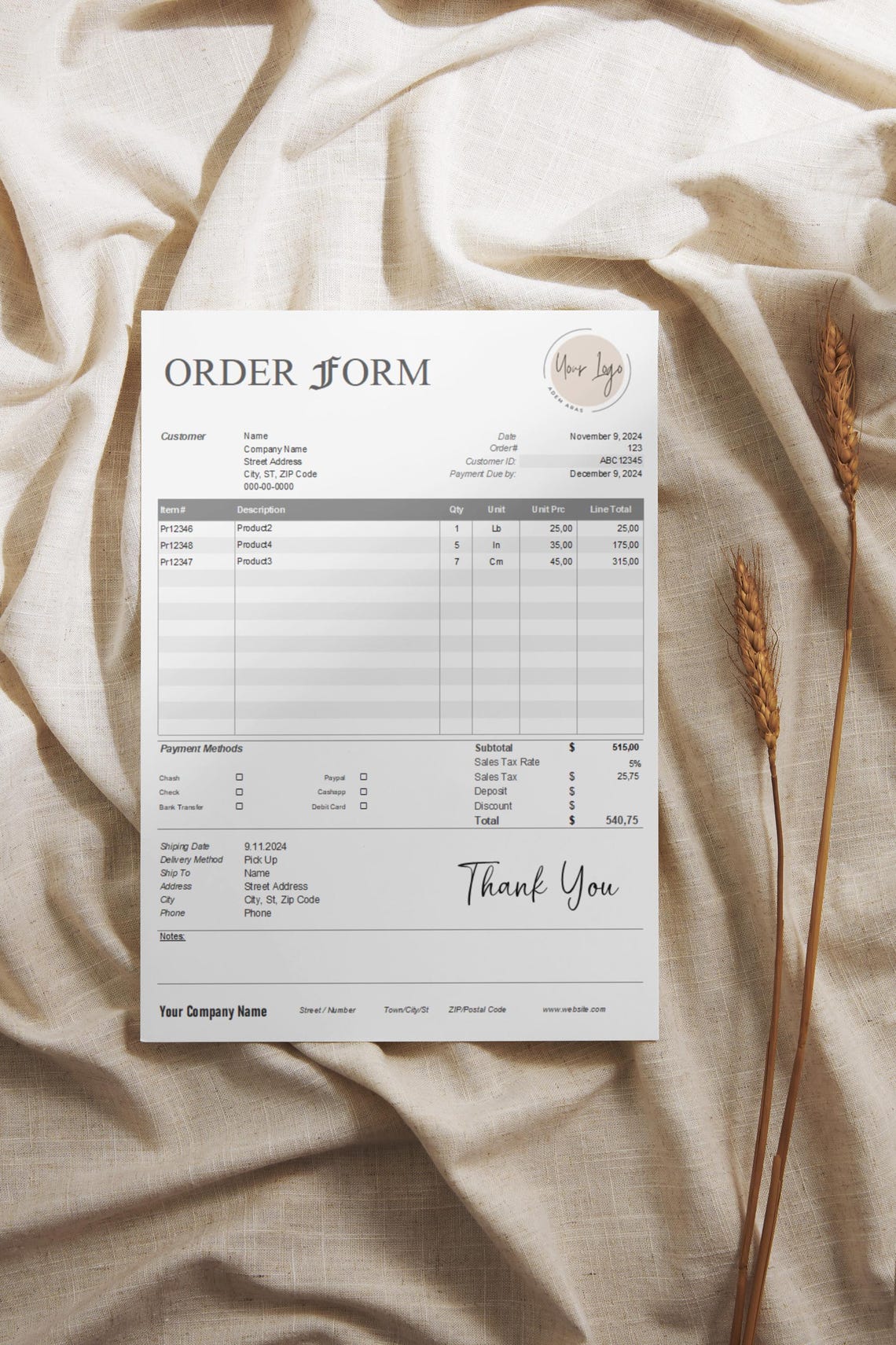 Editable Order Form Template: Excel & Google Sheets (printable) - Etsy