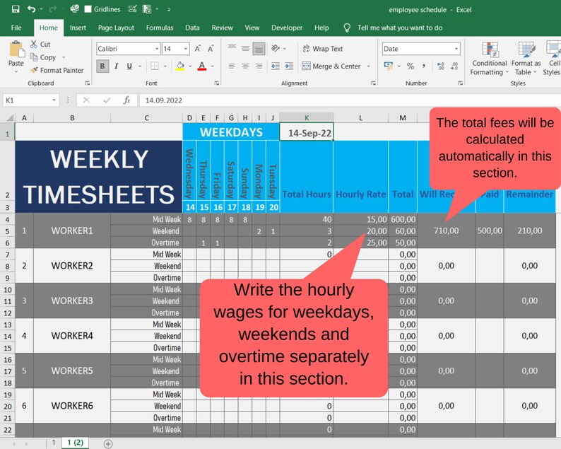 Weekly Time Employee Chart, Employee Work Schedule, Staff Planner ...