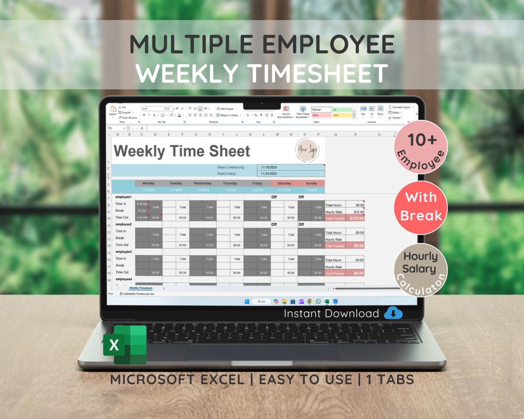 Weekly Time Sheet for Multiple Employees With Breaks, Scheduler ...