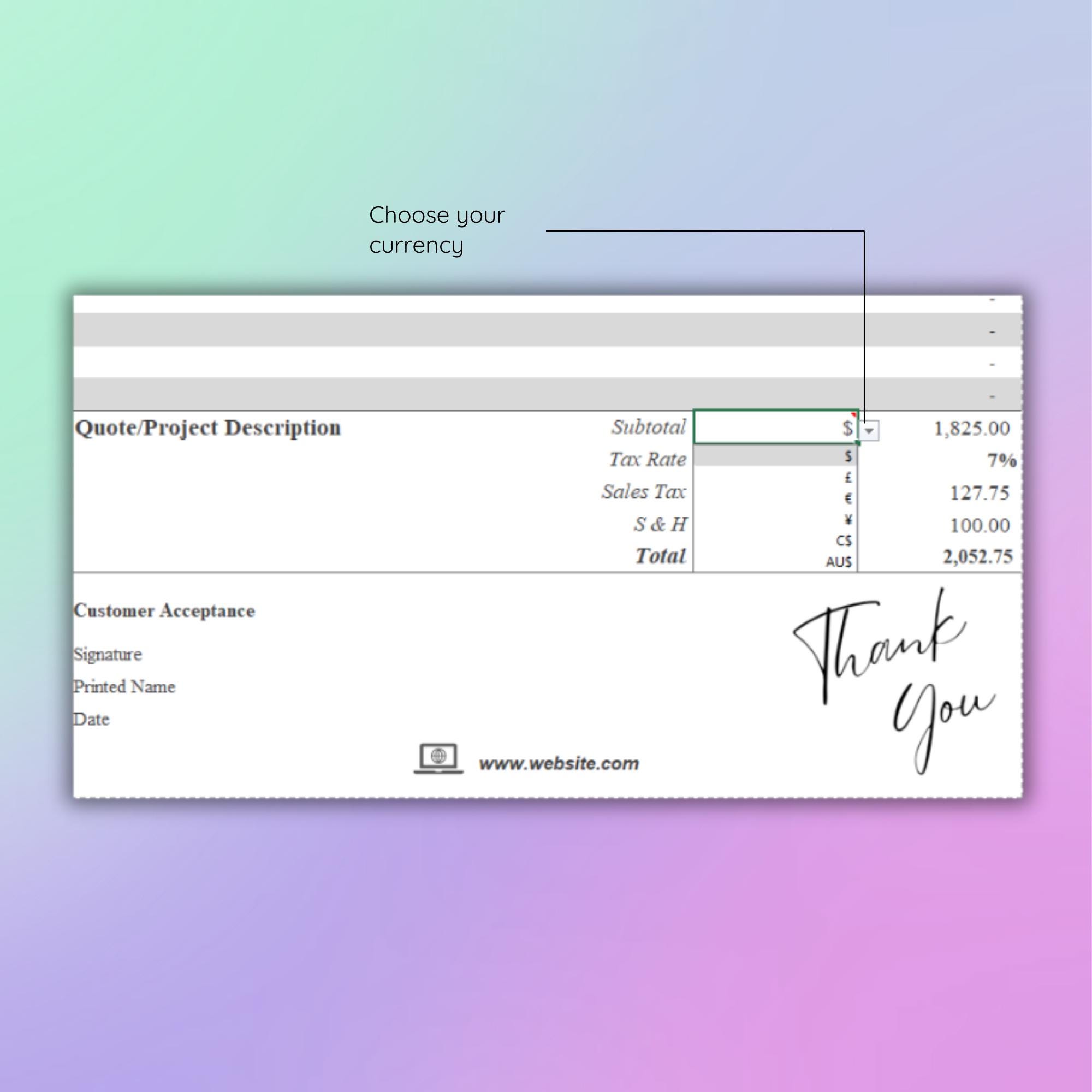 Editable Quote Template: Google Sheets & Excel (PDF) - Etsy