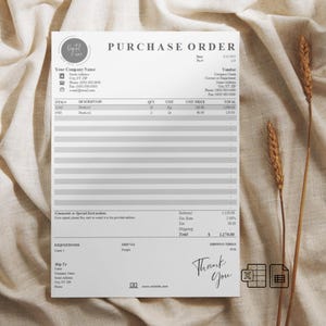 Purchase Order Form Template, Editable in Google sheets and Microsoft Excel, Convertible PDF, Order Form, Printable, for Small Business