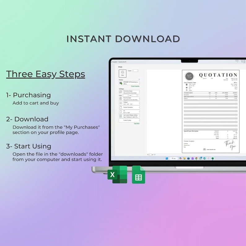 Editable Quote Template: Google Sheets & Excel (PDF) - Etsy