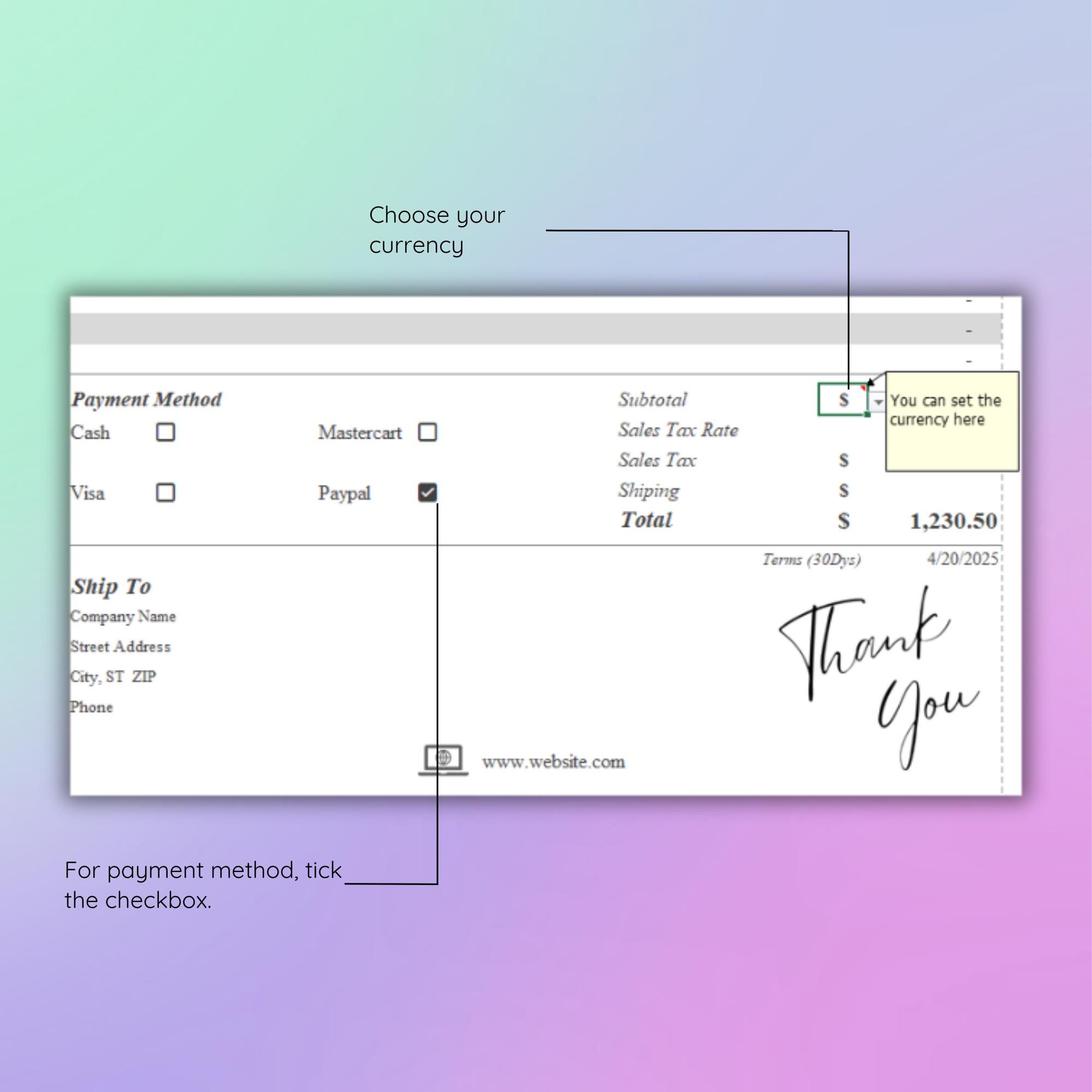 Editable Invoice Template, Excel & Google Sheets, Printable (PDF) - Etsy
