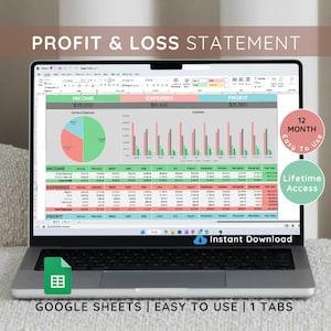 Profit and Loss Statement Template, Annual Profit & Loss Statement, Google spreadsheets, Profit calculator, Profit Tracker, profit margin