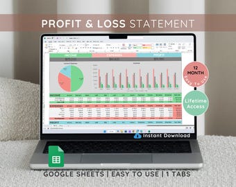 Profit and Loss Statement Template: Google Sheets, Excel (Digital Download)