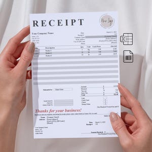 Advanced Receipt Template, Excel, Google sheets, Convertible PDF, Receipt Form, Payment receipt, Printable, Small Business, Hotel receipt