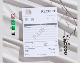 Printable Receipt Template: Editable Excel & Google Sheets (PDF)