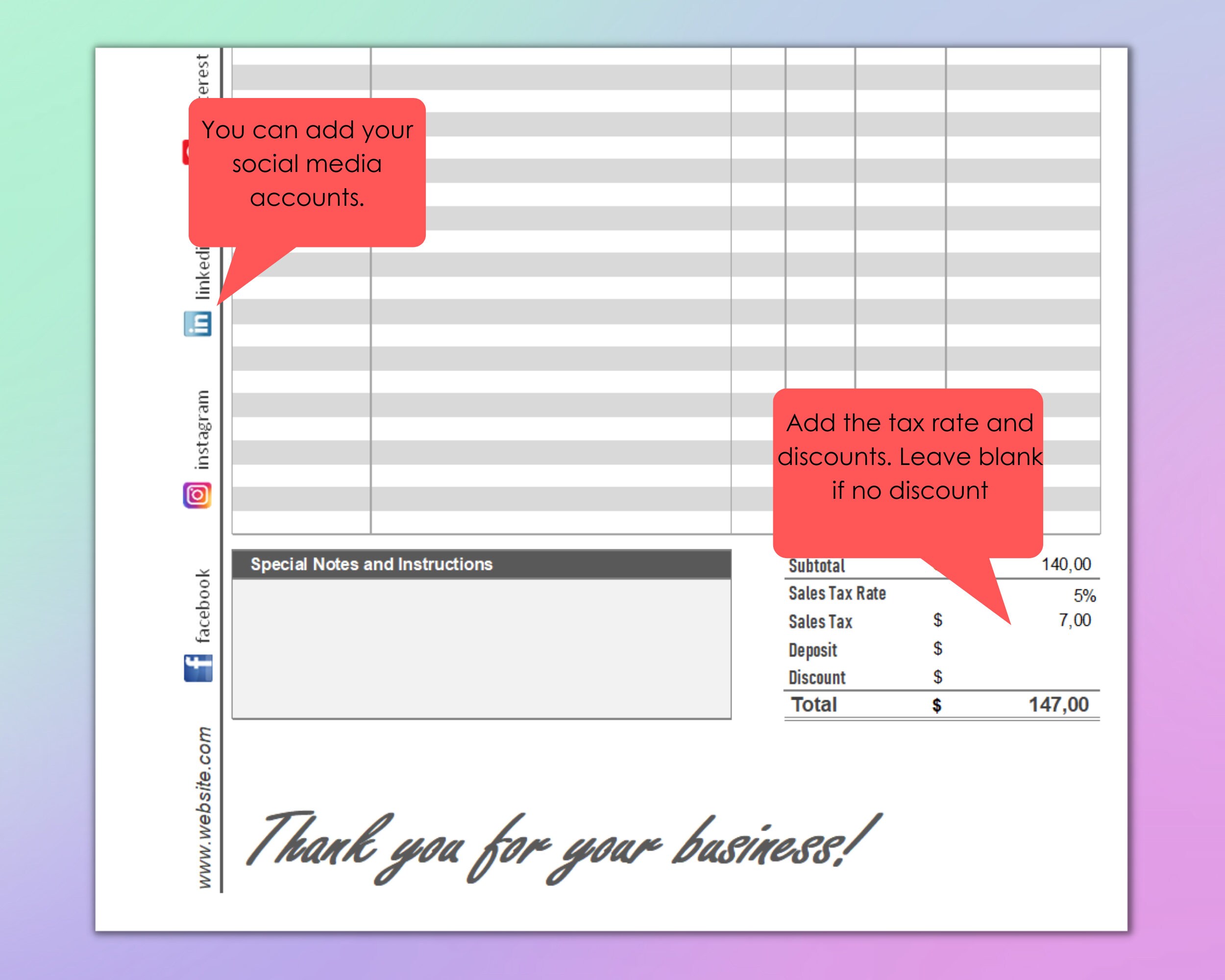 Advanced Invoice and Purchase Order Template, Selected From Customers ...