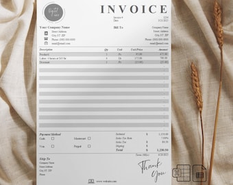 Editable Invoice Template, Excel & Google Sheets, Printable (PDF)