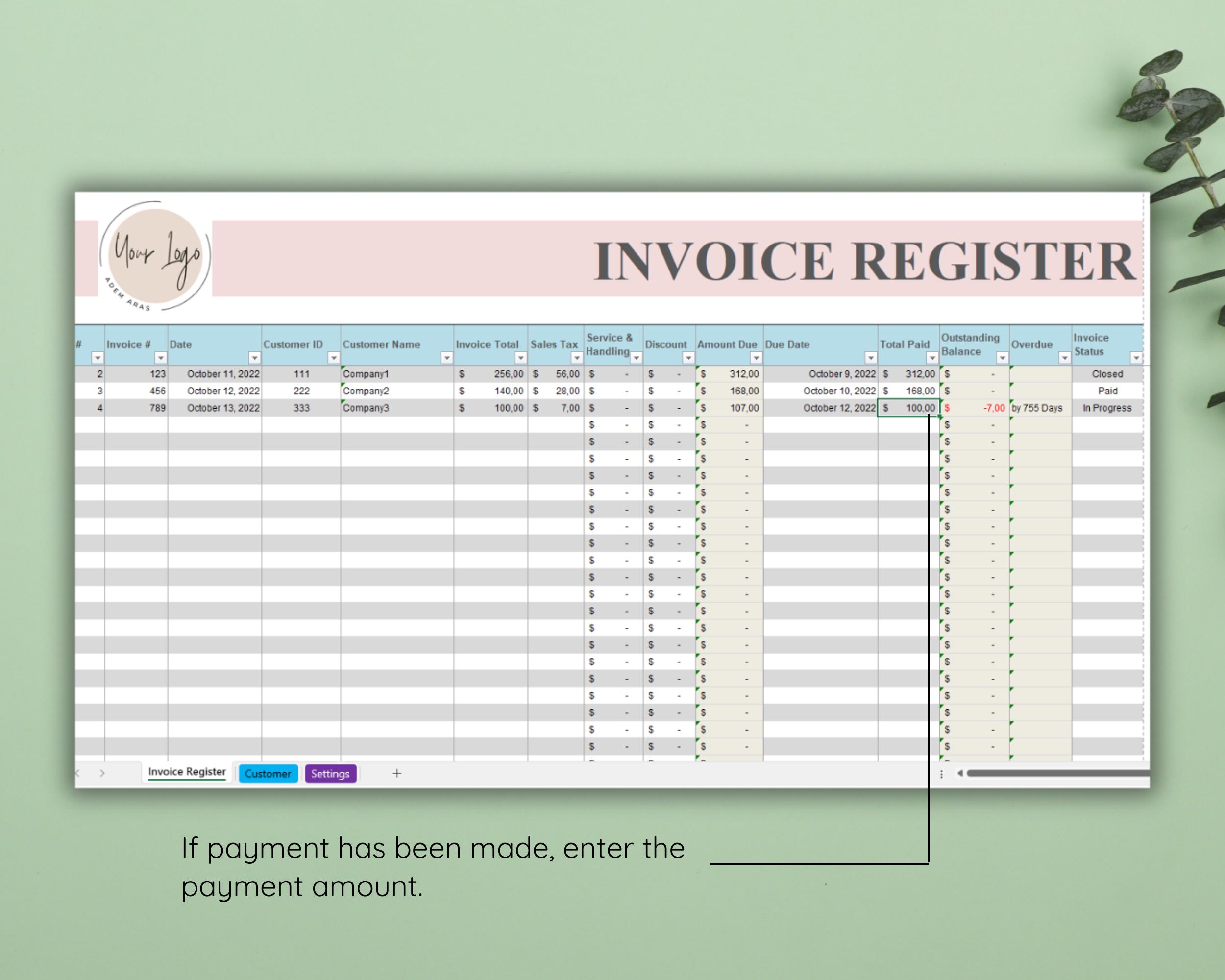Invoice Tracker: Google Sheets & Excel Template (printable PDF) - Etsy