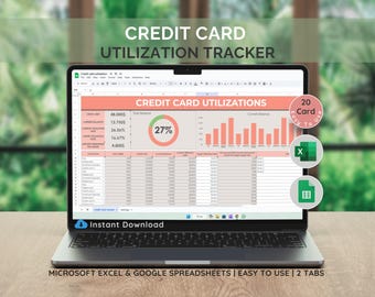 Credit Card Utilization Tracker: Excel & Google Sheets (Digital Download)