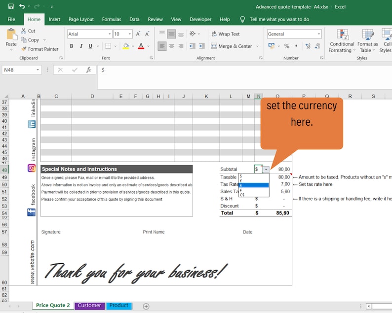 Advanced Quote Template Google Sheets Excel PDF Etsy