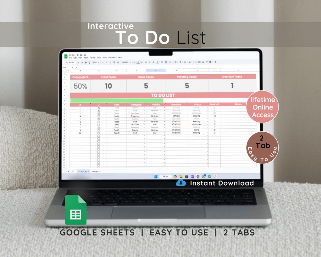 Interactive To-do List Template | Google Sheets Planner | Task ...