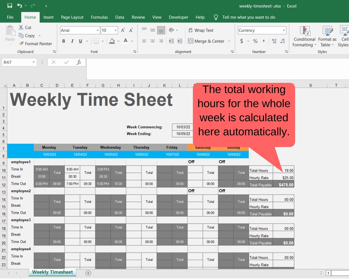 Weekly timesheet for multiple employees employee table with etsy