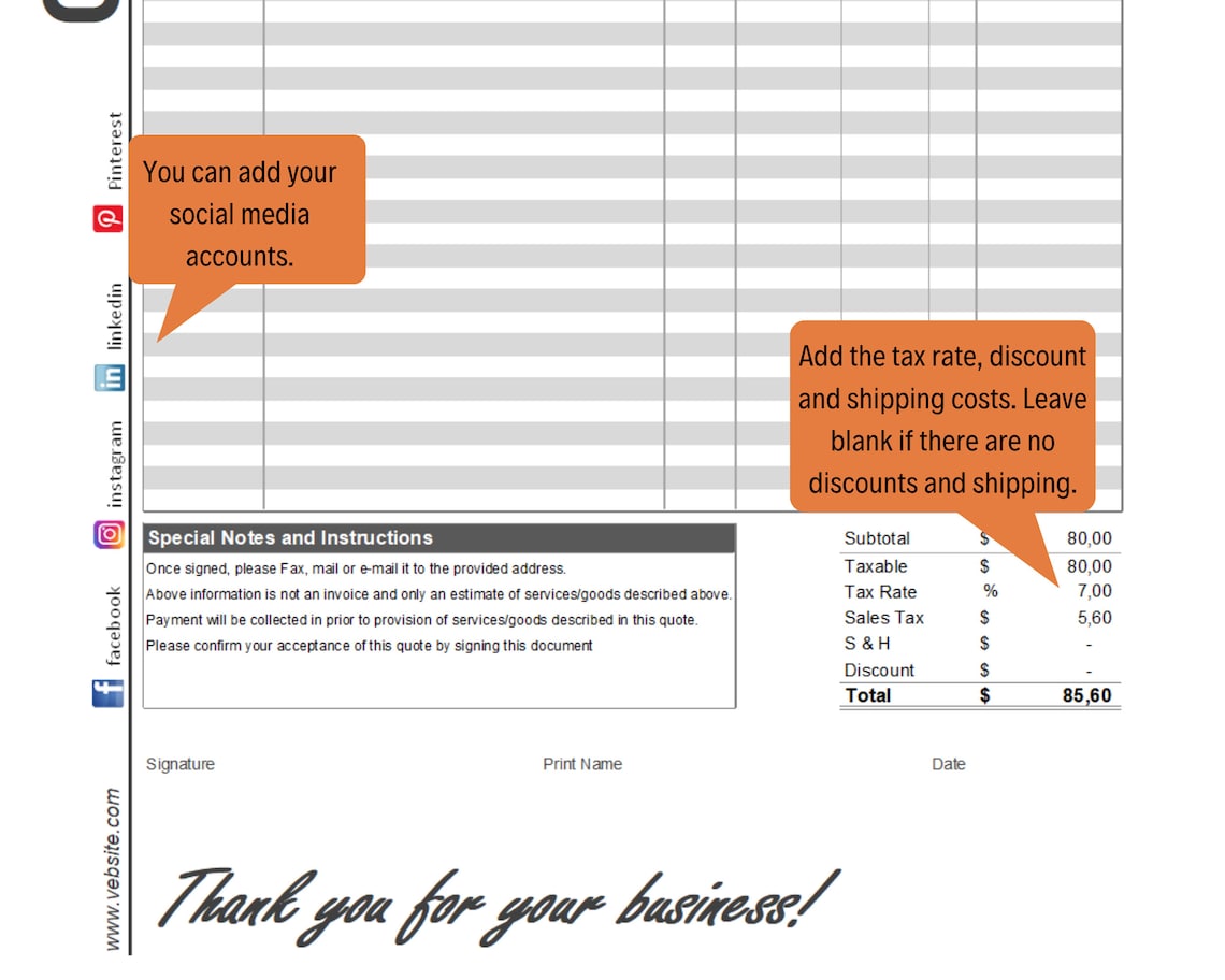 Advanced Quote Template Google Sheets Excel PDF Etsy
