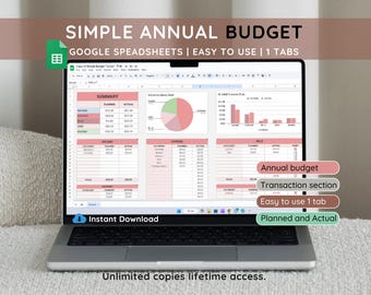 Simple Annual Budget Spreadsheet: Google Sheets Budget Planner (Digital Download)