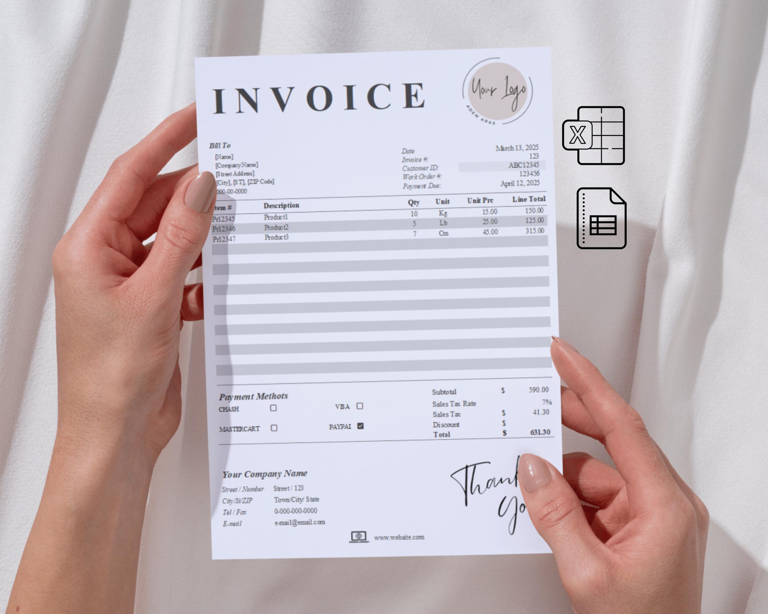 Advanced Invoice Template: Excel & Google Sheets (printable PDF) - Etsy