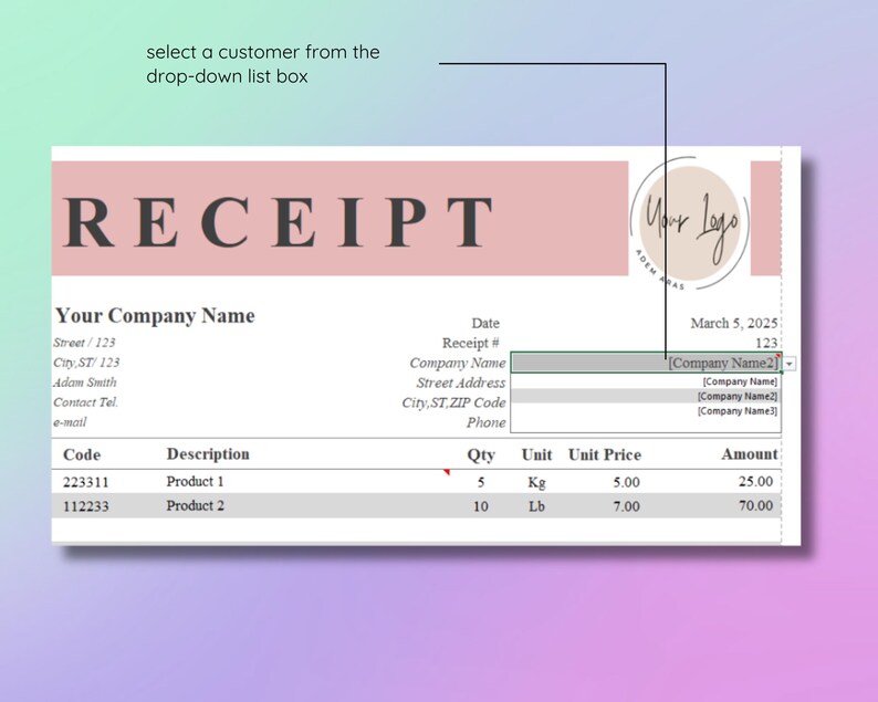 Automated Receipt Advanced Payment Receipt Template | Excel & Google Sheets | Printable ...