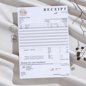 Advanced Receipt Template, Excel, Google sheets, Convertible PDF, Receipt Form, Job Proposal, Editable and Printable, Small Business